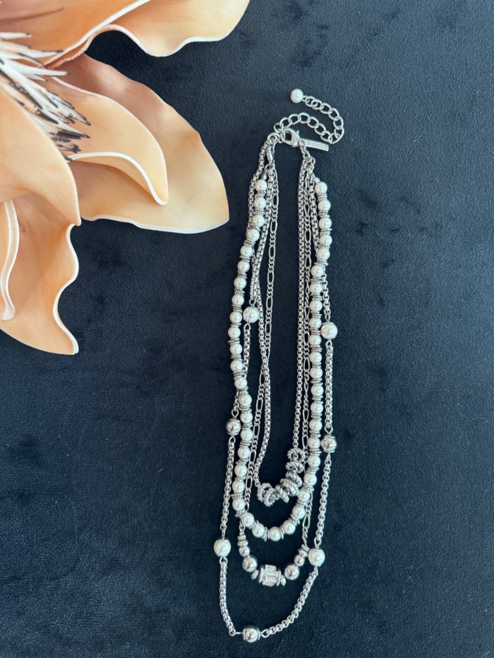 White House Black Market Silver-Tone Multi-Strand Beaded Necklace - Layered